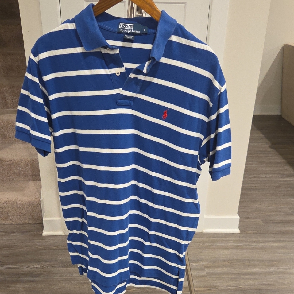 Polo by Ralph Lauren Men's Blue and White Striped Polo